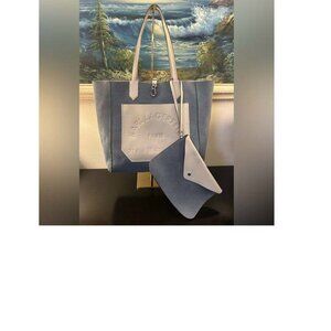 KARL LAGERFELD PARIS Large Denim and Leather Reversible Tote w/Pochette**EUC**